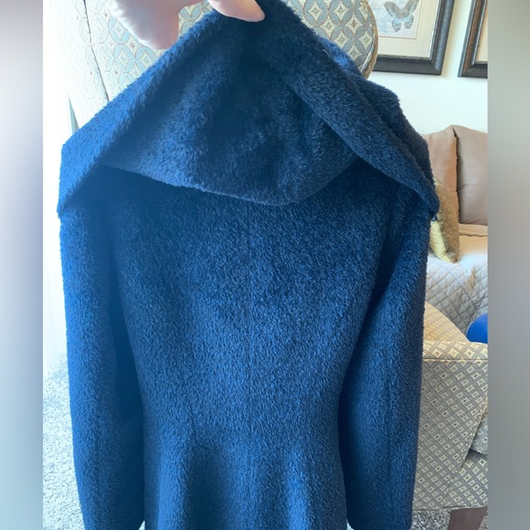 TRINA TURK Amelia Wrap Coat Shawl Hooded Wool Alpaca Blend Pea Coat In Navy Blue - Picture 7 of 17